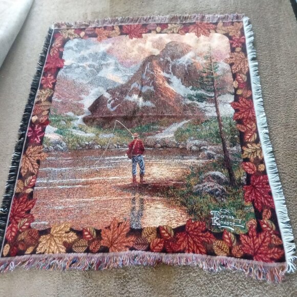 Thomas Kincade Painter of Light Vintage Throw Blanket Fishing in Nature - Picture 1 of 5